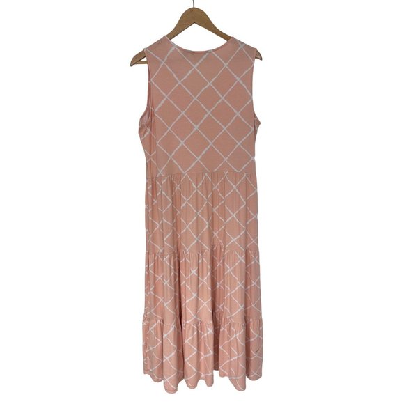 Size XL 18 LANDS' END PEACH TIERED MAXI DRESS Summer‎ Vacation Beach Plus Size - Picture 5 of 6